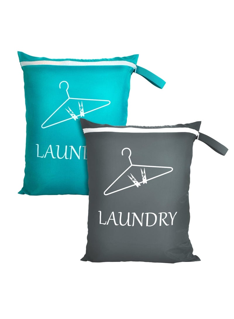 Travel Laundry Bags 2 Pack, Machine Washable Wet and Dry Laundry Organizer with Zipper for Gym, Swimming, Yoga, Beach, and Travel, Lightweight and Durable Polyester Storage Bags for Clothes - Image 1